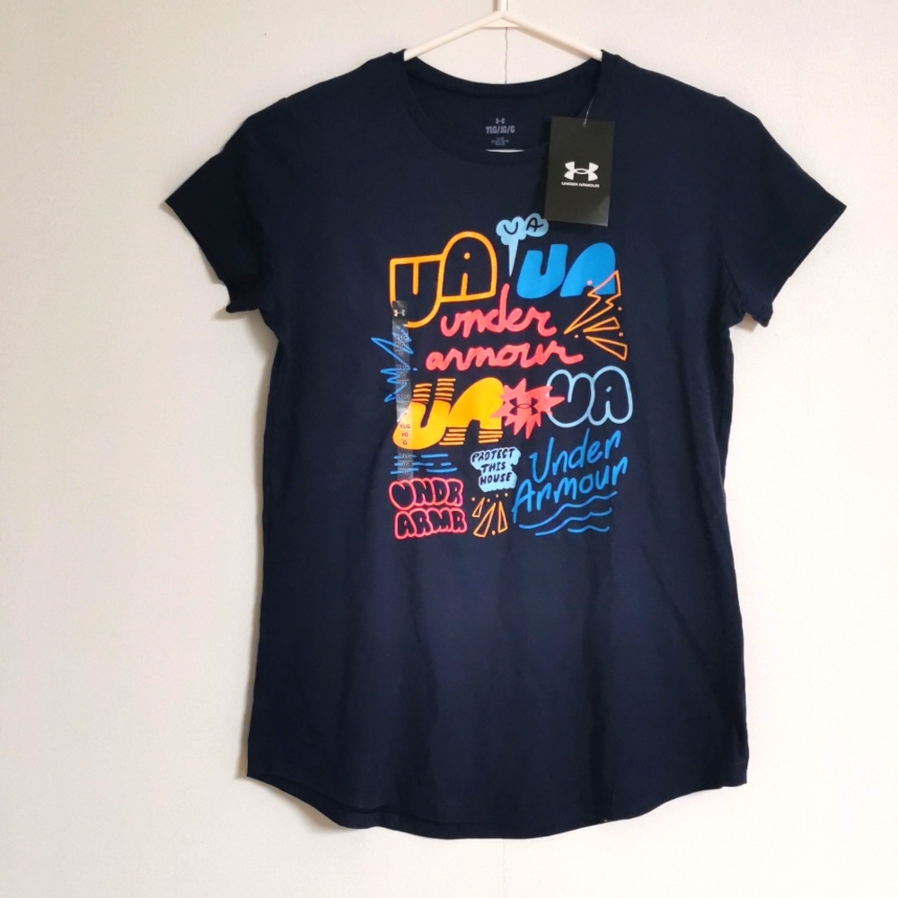 Under Armour Girls Loose T-Shirt Size YLG/G Navy Blue